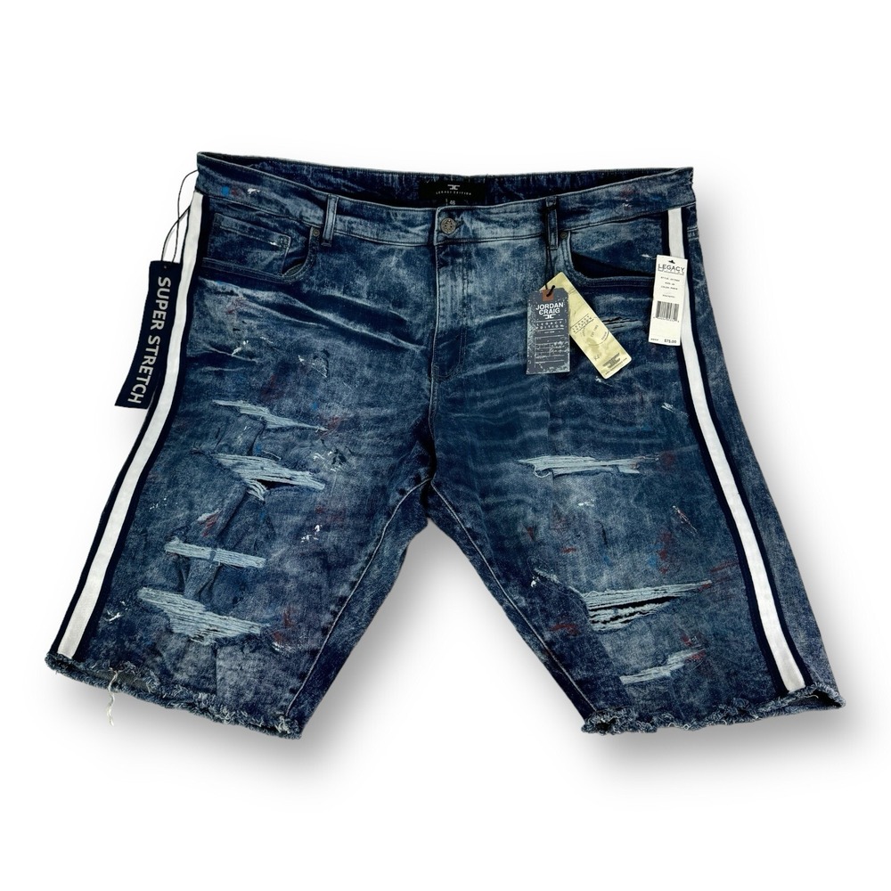 NWT Jordan Craig Legacy Edition Distressed Denim Stretch Shorts Mens 46x13.5